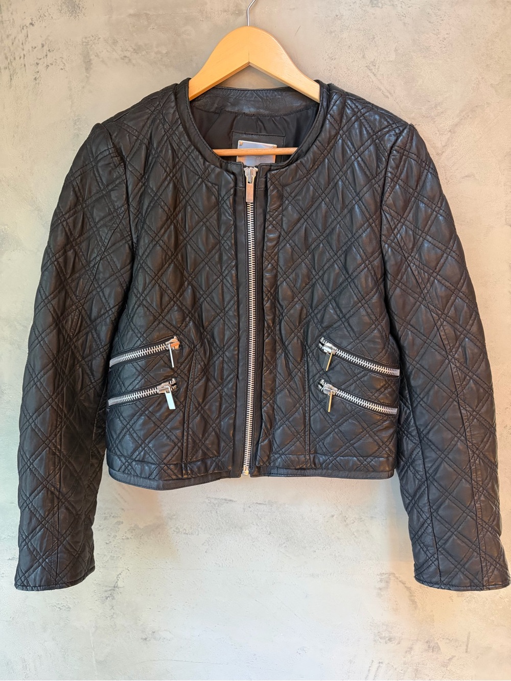 Mango Genuine Leather Quilted Cropped Jacket (Size US S, EU M)